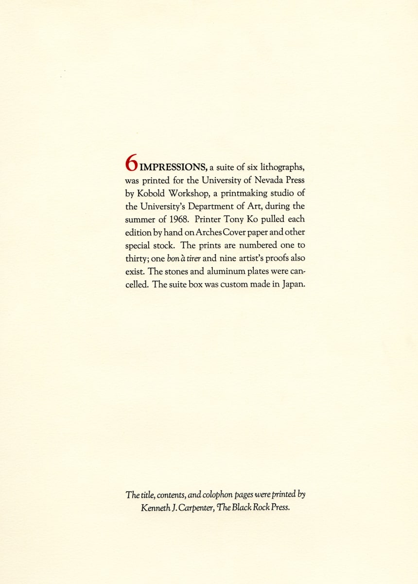 6 Impressions (Colophon Page) by Kenneth J. Carpenter 