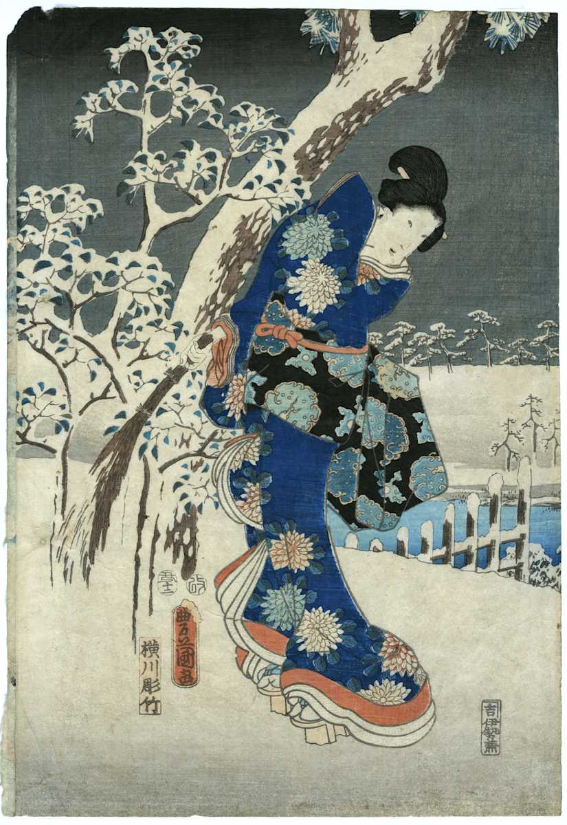 Yuki no nagame (Snow View), from the series Furyu Genji (Fashionable Genji) by Utagawa Hiroshige (歌川広重)  Image: left panel