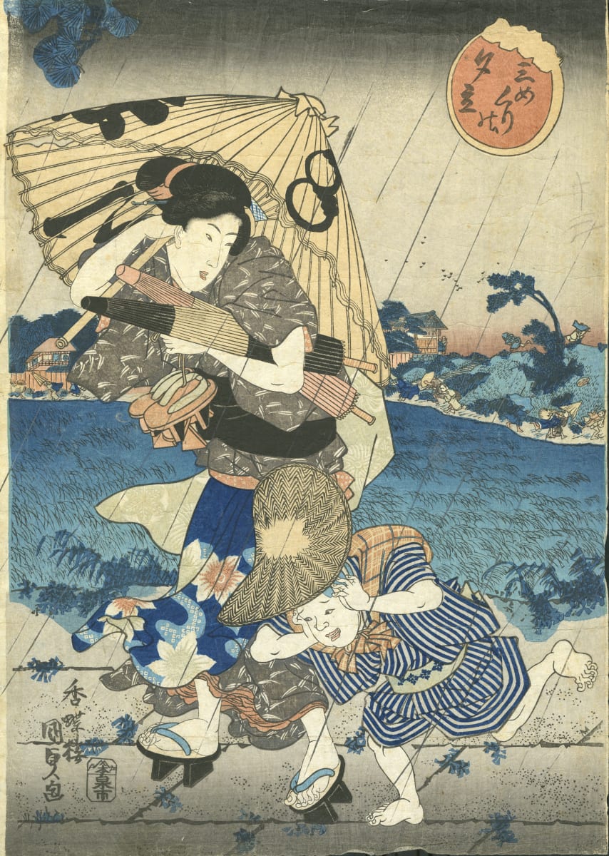 Sudden Shower at the Mimeguri Shrine (三囲の夕立) by Utagawa Kunisada 