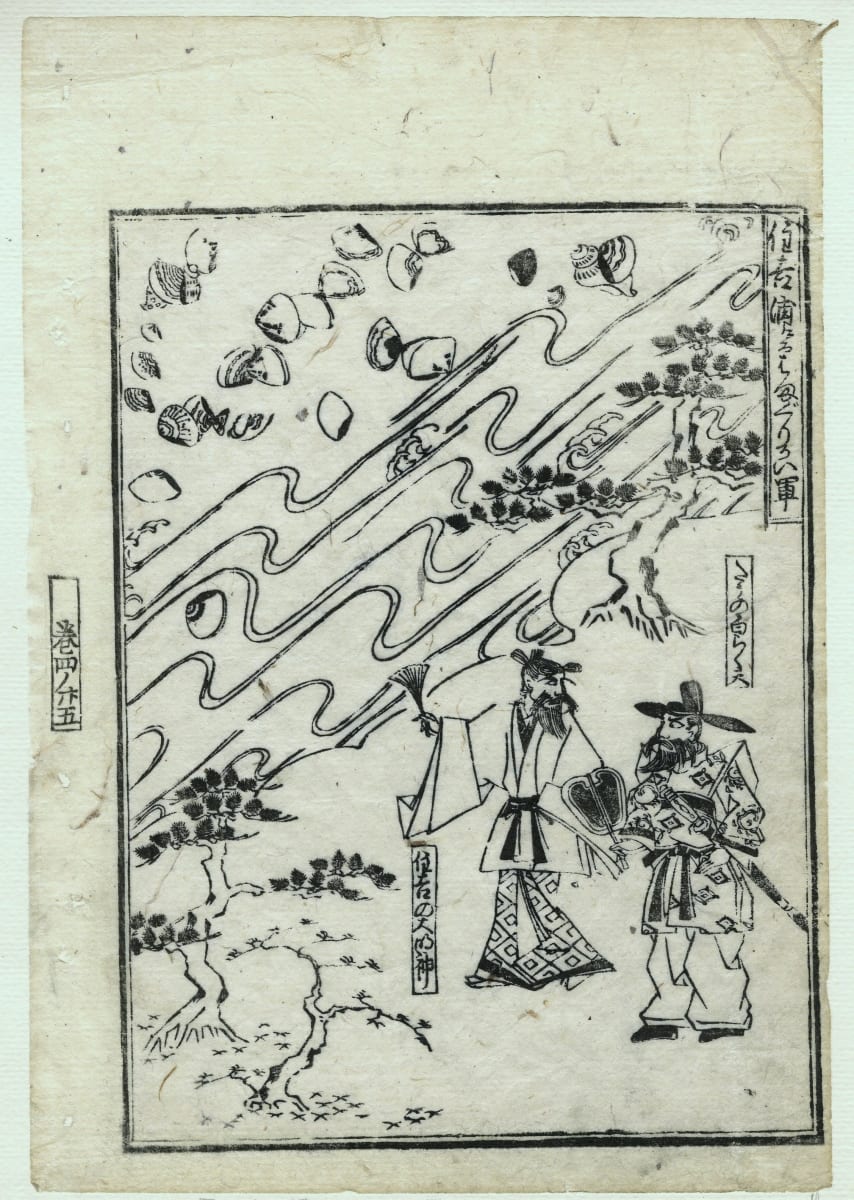 Two Gentleman - both carrying fans by Moronobu 