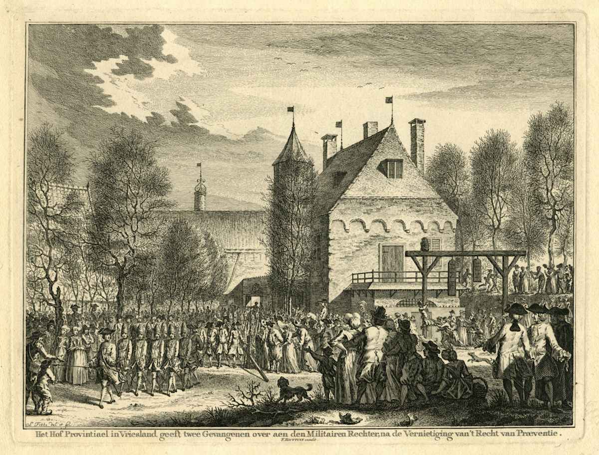 Transfer of two prisoners to the military court, 1753 by Simon Fokke 