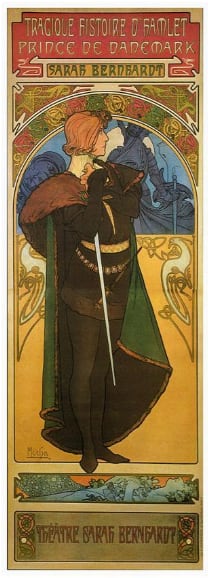 Sarah Berhardt as Hamlet by Alphonse Mucha 