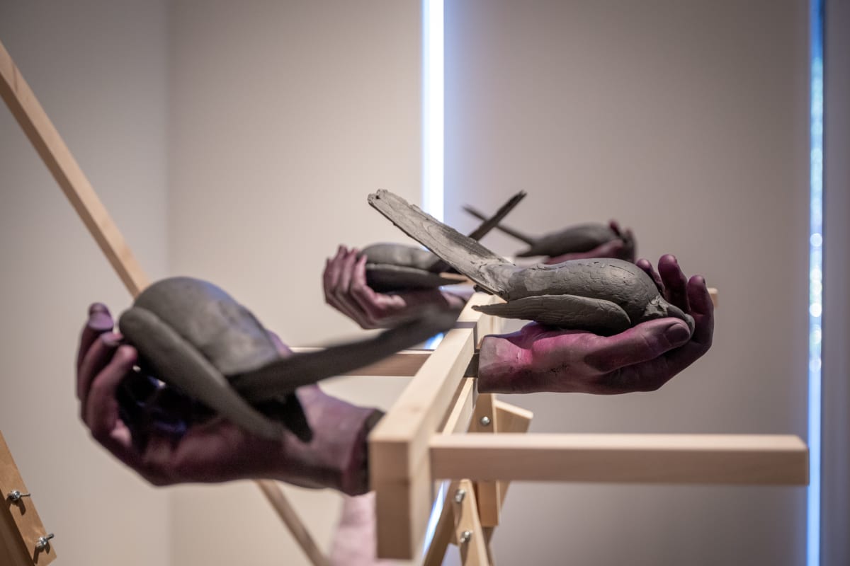 Stand with hands holding Parrots by David Harper 