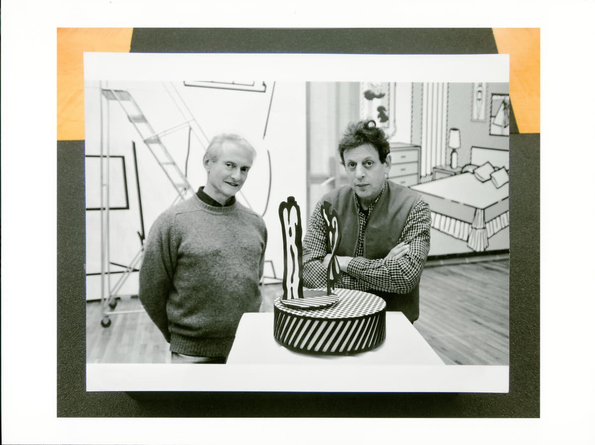 Roy Lichtenstein and Philip Glass in Lichtenstein's studio, 1991 by Victor Landweber 