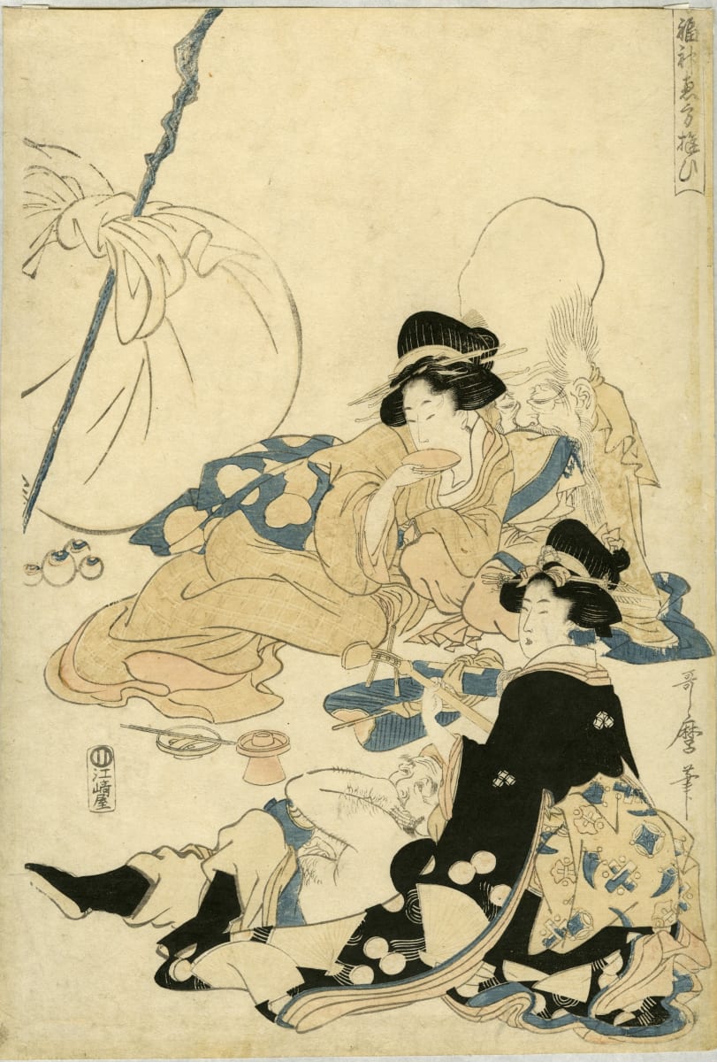 Japanese gods of fortune with female attendants by Kitawaga Utamaro 