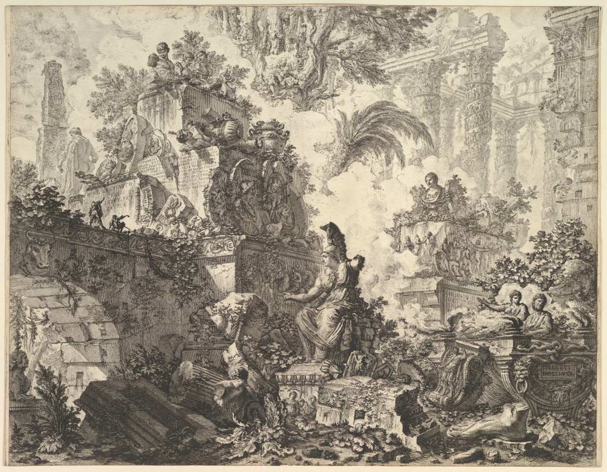 Frontespizio: Capriccio di rovine con statua di Minerva (Frontispiece: Fantasy of ruins with a statue of Minerva) by Giovanni Battista Piranesi 