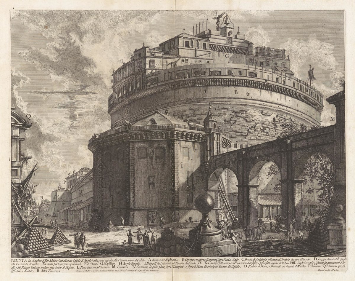 Veduta del Mausoleo d'Elio Adriano (ora chiamato Castello S. Angelo) nella parte opposta..., by Giovanni Battista Piranesi 