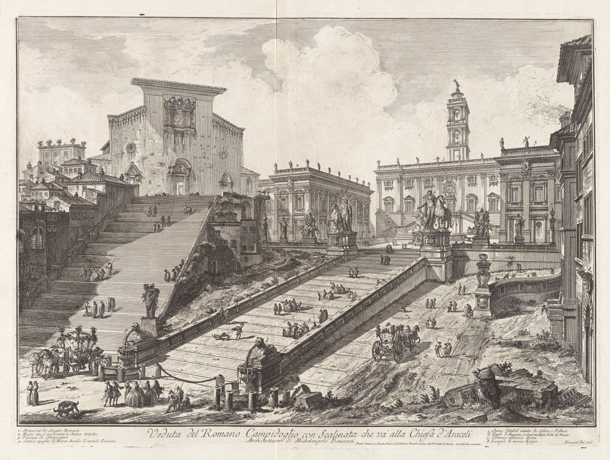 Veduta del Romano Campidoglio con Scalinata che va'alla Chiesa d'Araceli (The Capitoline Hill with the steps to S. Maria in Aracoeli) by Giovanni Battista Piranesi 