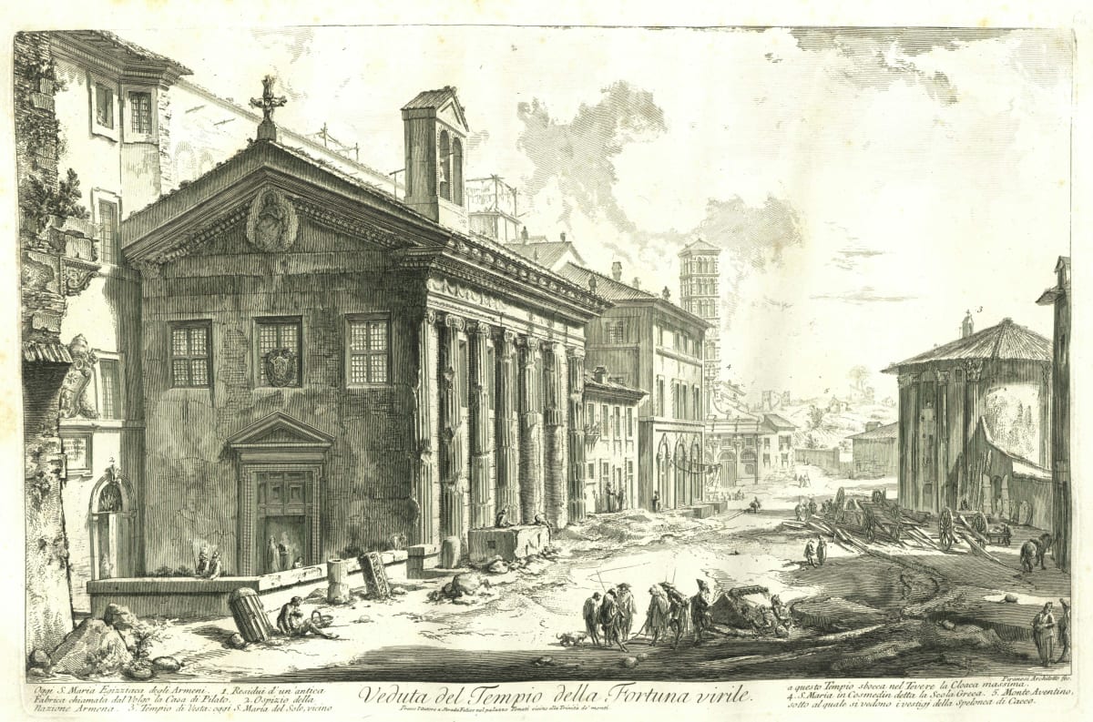 Veduta del Tempio della Fortuna virile. Oggi S. Maria Egizziaca degli Armeni (Temple of Fortuna Virilis, now S. Maria Egiziaca) by Giovanni Battista Piranesi 