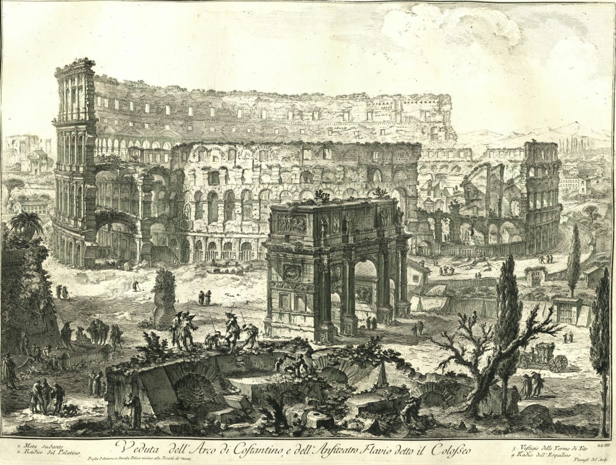 View of the arch of Constantine and the Colosseum (Veduta dell'Arco di Costantino, e dell'Anfiteatro Flavio detto il Colosseo) by Giovanni Battista Piranesi 