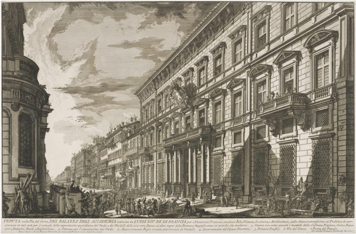 Veduta nella Via del Corso, del Palazzo dell'Accademia... (Palazzo dell'Accademia in the Via del Corso) by Giovanni Battista Piranesi 