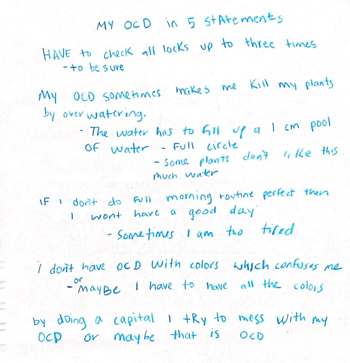 My OCD in Five Statements 