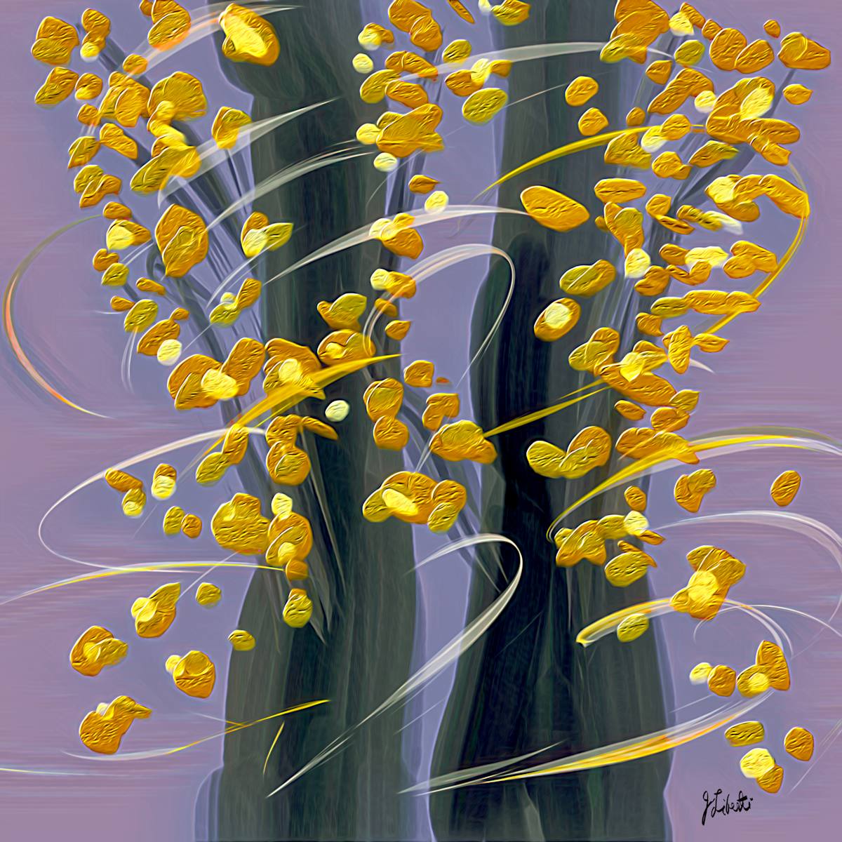 Autumn Dance by Joseph Liberti  Image: Glittering leaves of cottonwood tree dance in the wind in Garden Of The Goids park.