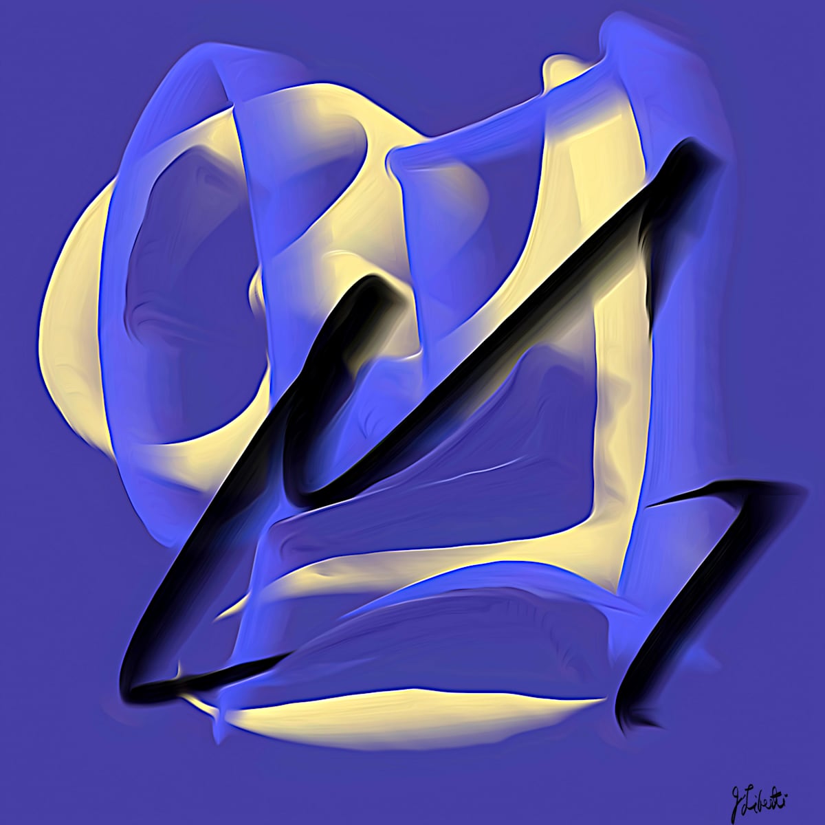 Found by Joseph Liberti  Image: A mesmerizing abstract painting emerges, characterized by a mid blue background. Bold, thick strokes of a palette knife weave blue hues with cream and accents of black, creating a translucent depth. The theme captures the surprise and clarity of sudden intuition, inviting reflection and exploration.