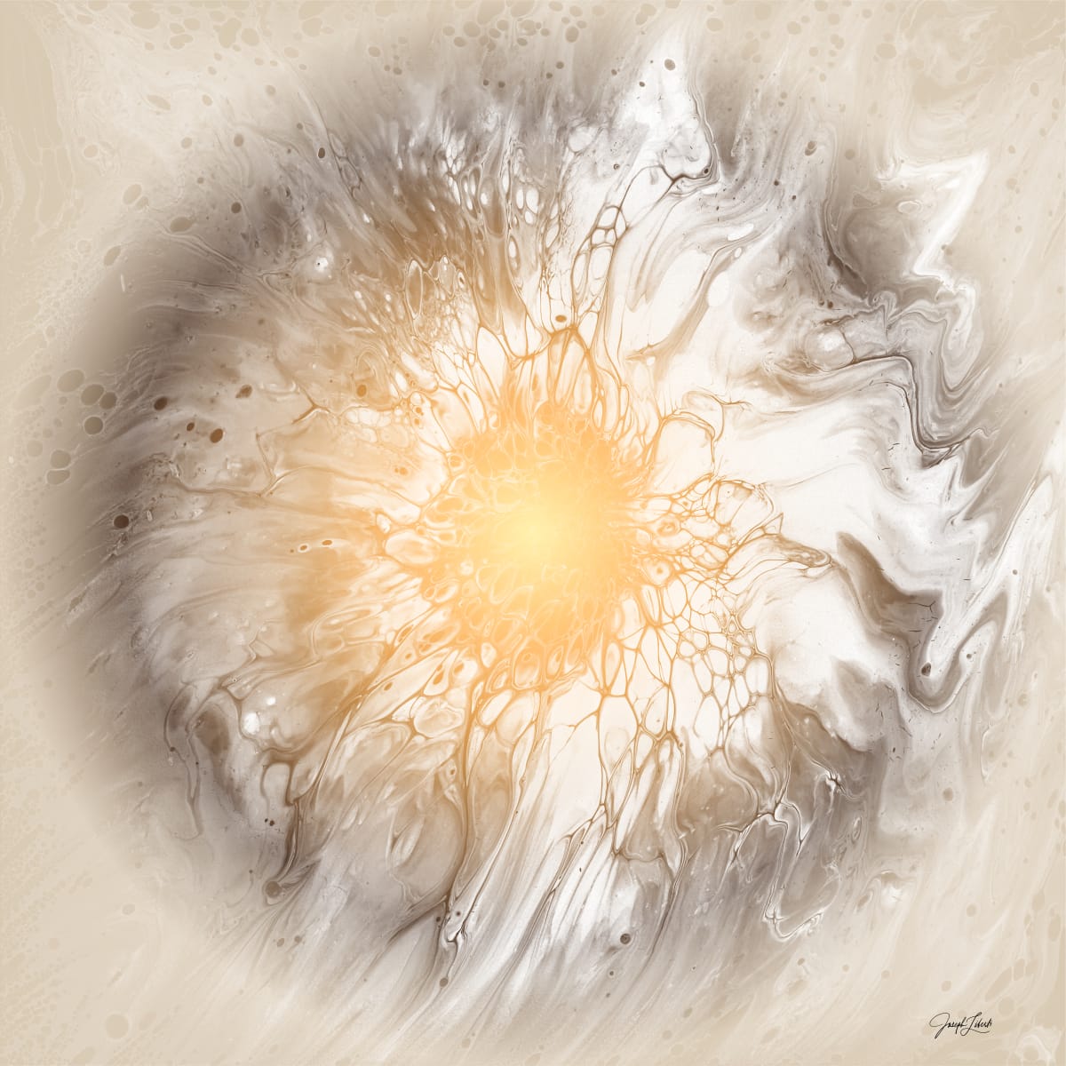 Glorious Sun II by Joseph Liberti  Image: A golden orb os sun draped with a celestial lace.