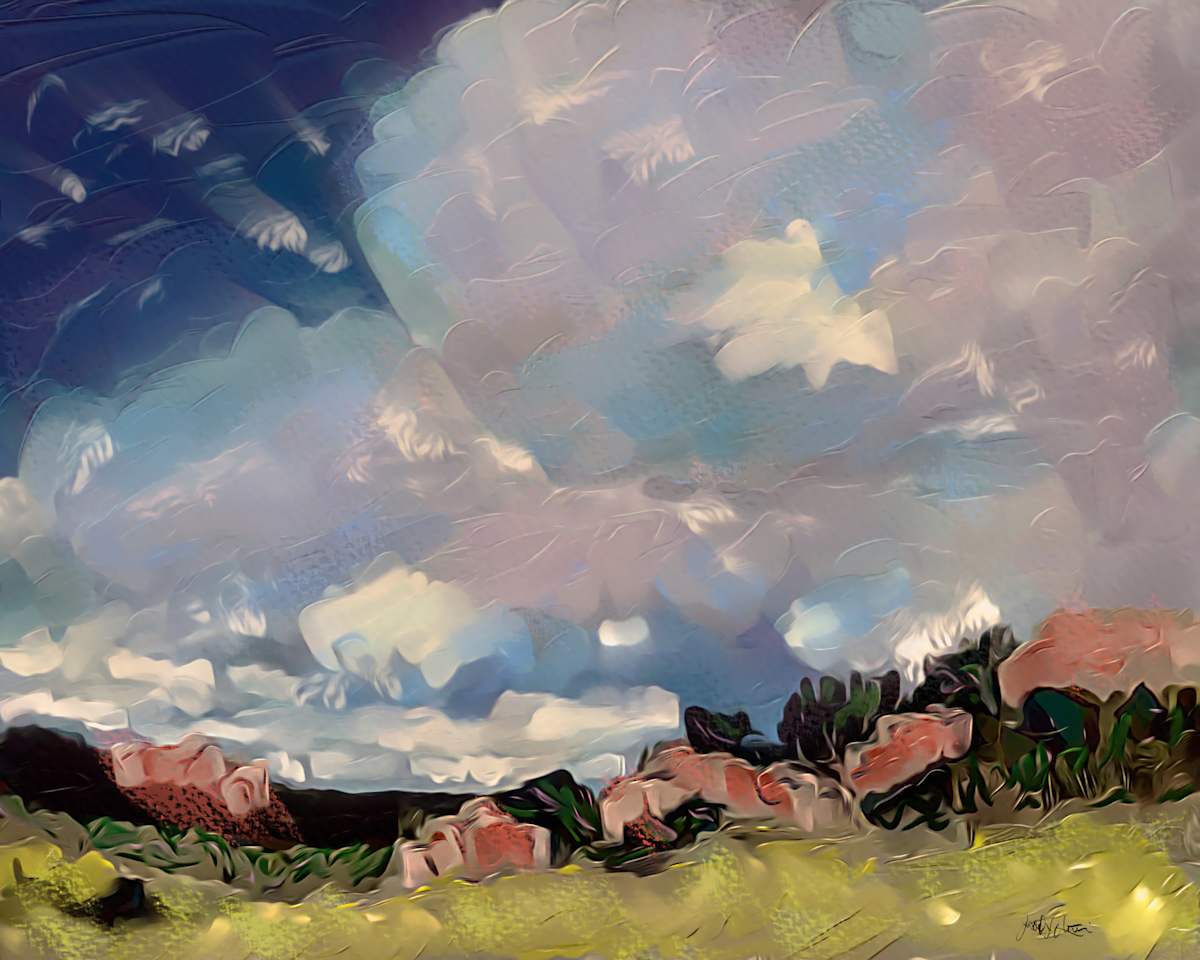 Northeast Trail by Joseph Liberti  Image: Inspired by a view at Garden Of The Gods Park, t a dramatic sky hovers over  fields and rock formations. 