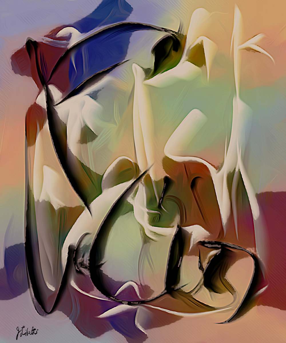 Unwind by Joseph Liberti  Image: This painting symbolizes an internal conflict between hope and despair. A vibrant canvas emerges with pastel blues, greens, and oranges, where constraining  bold coils of black and white seem to unwind as they swirl dynamically against deep blue and burgundy shapes. This evocative interplay creates a powerful 3D effect, embodying the essence of freedom and hope, inviting viewers into its depths.