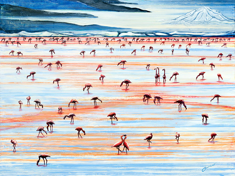 Flamingos of Altiplano by George Douglas Lee  Image: Prints Available