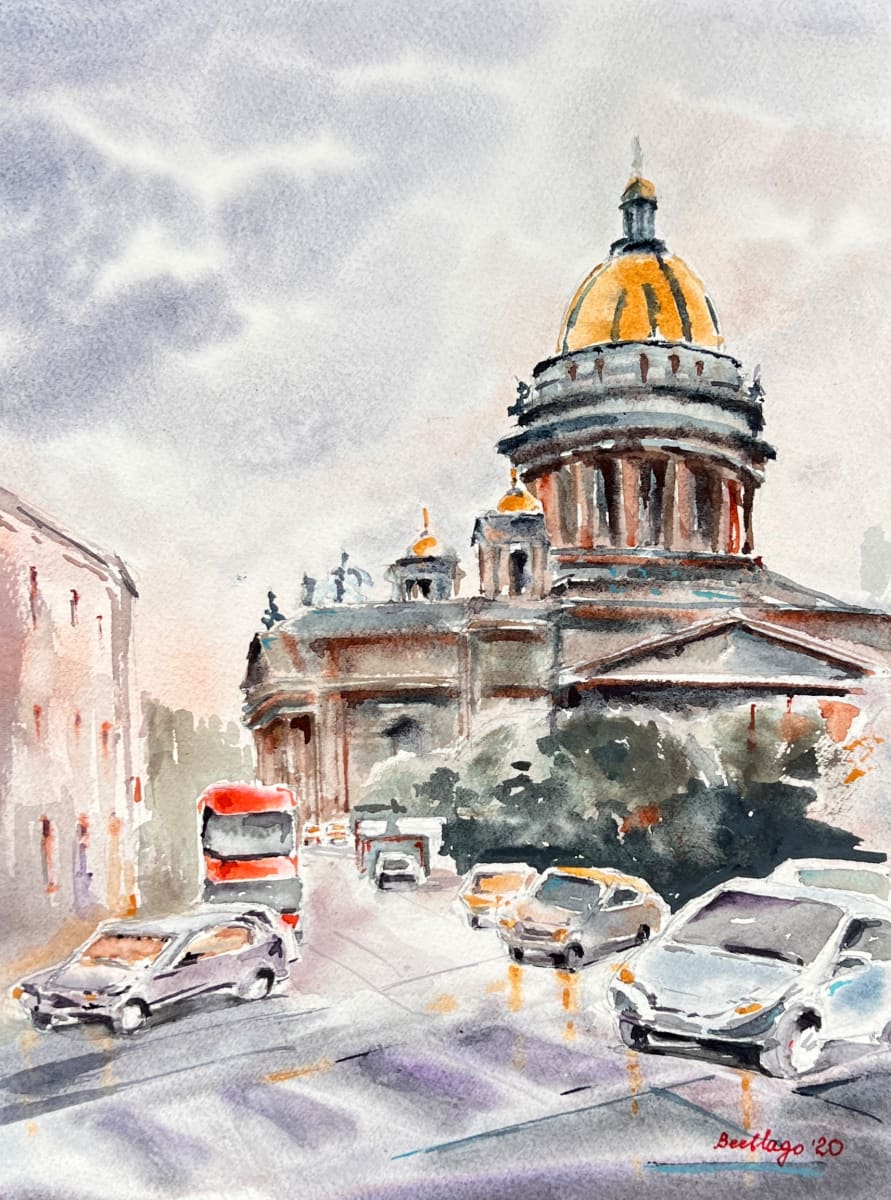 Rainy Day at St. Isaac's Cathedral (N 408) by Irina Bakumenko BEEBLAGOART 