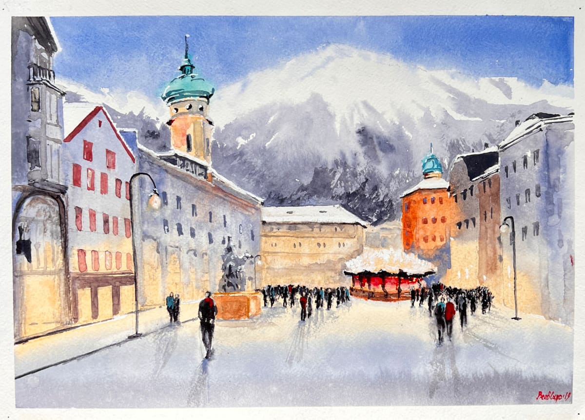 Carousel and Christmas Lights: European City Square  (N 407) by Irina Bakumenko BEEBLAGOART 