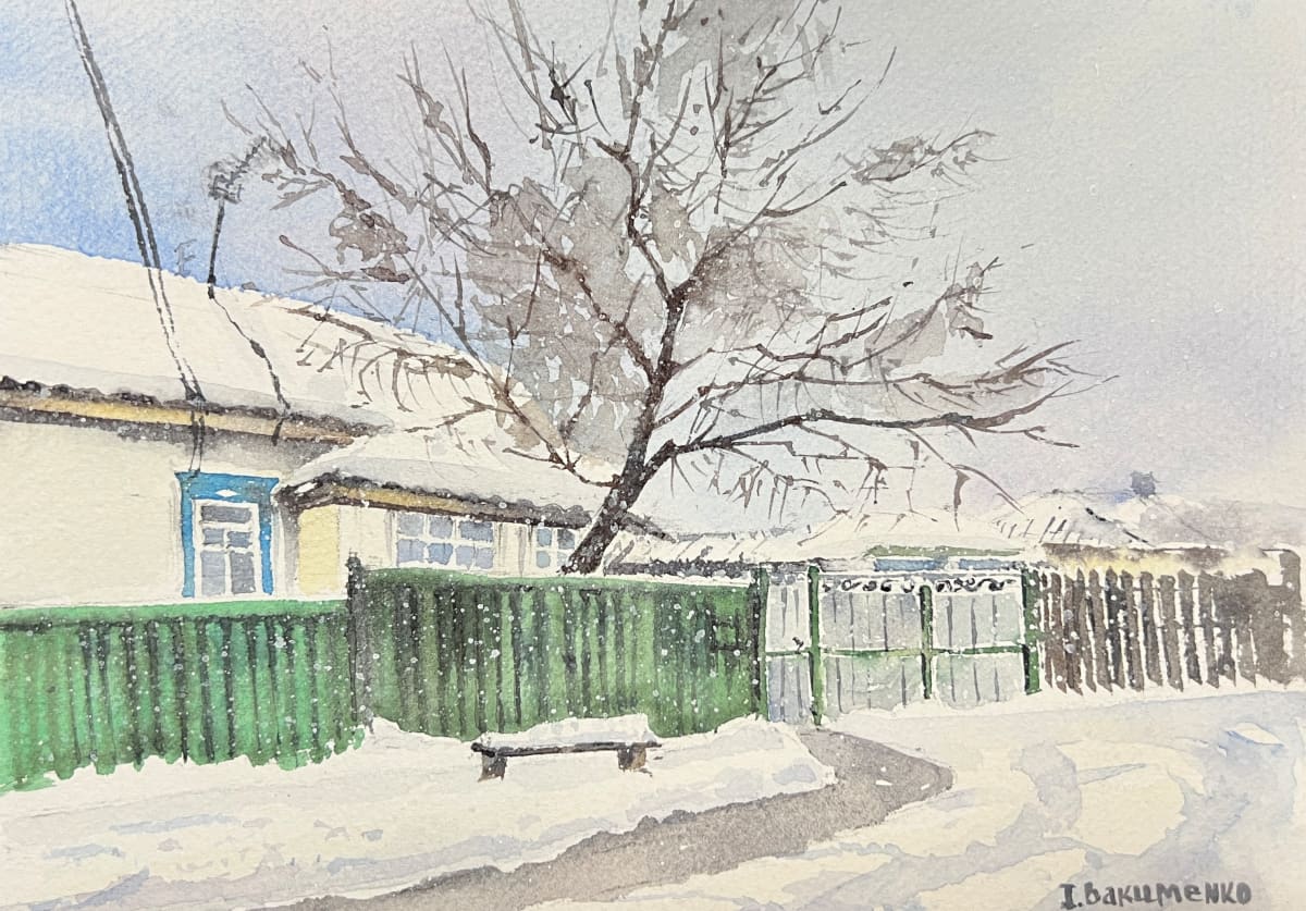 Grandma's Home (Хата бабусi)   (# 391) by Irina Bakumenko BEEBLAGOART  Image: Watercolor 6"x8", December 2022, # 391 by Irina Bakumenko