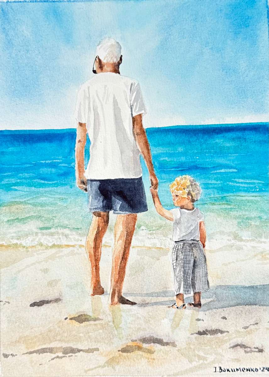 Custom painting Portraits of Grandfather and boy Portrait #559 by Irina Bakumenko BEEBLAGOART 