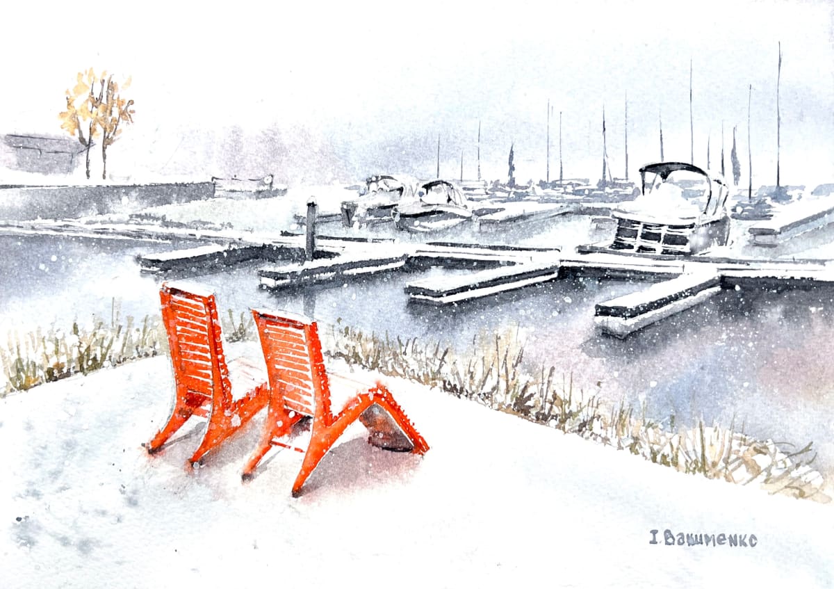 Winter Bliss - Series "Orange World of Kelowna" (# 389 ) by Irina Bakumenko BEEBLAGOART  Image: Watercolor 7.5""x11"", 2022, # 389,  by Irina Bakumenko