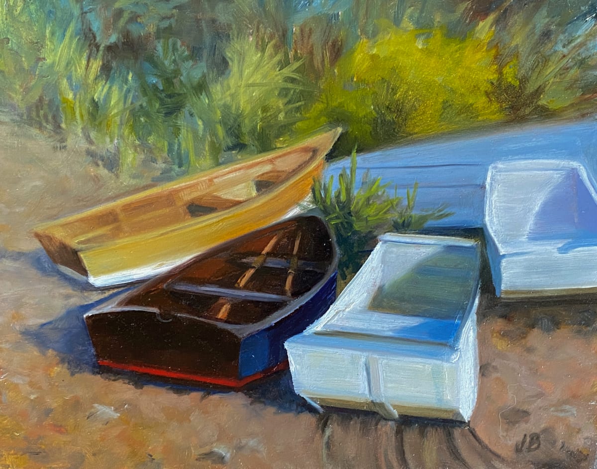 Tete a Tete by Joan Brady  Image: Skiffs on a beach