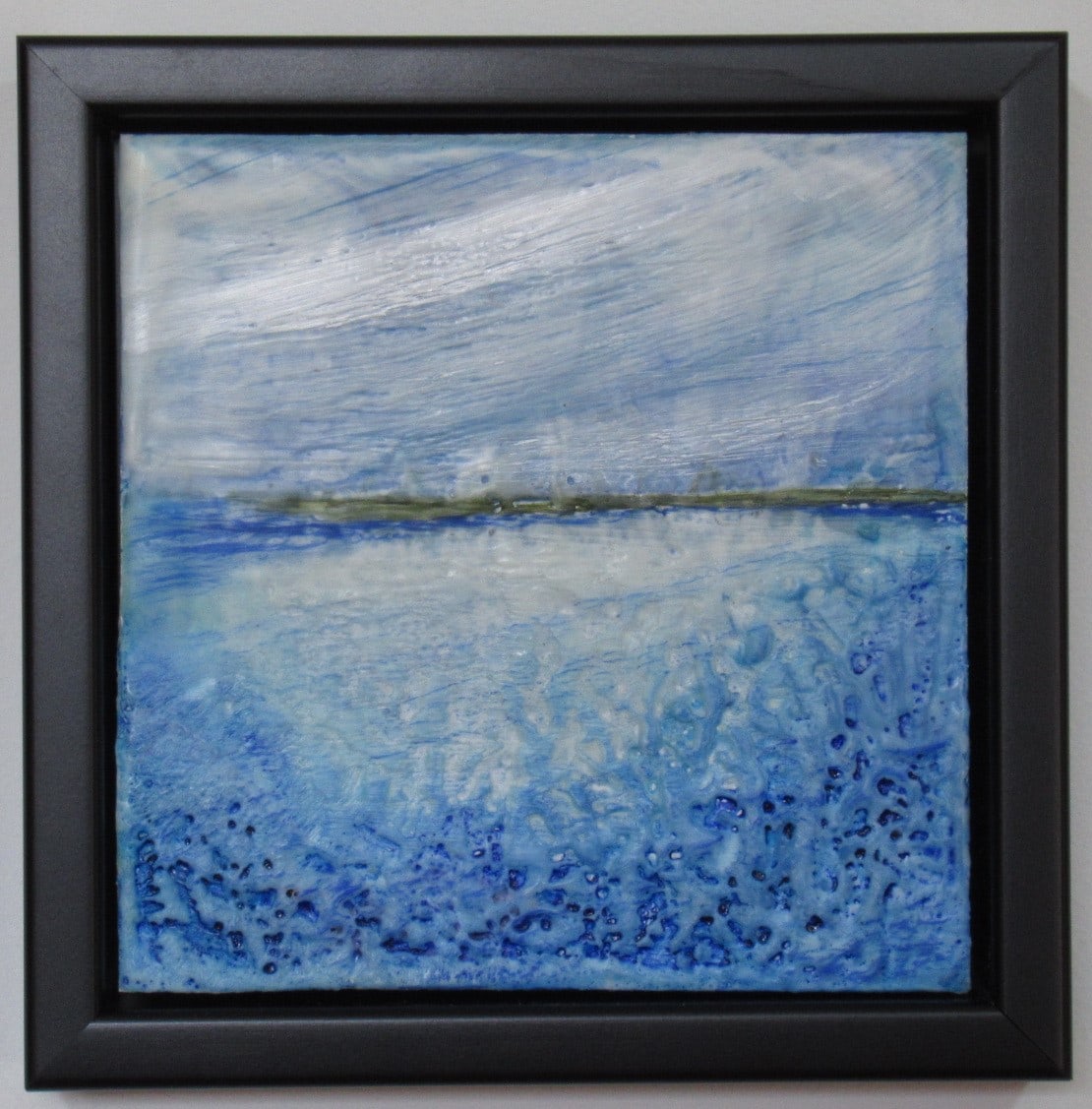 Frigid- Cross Country Series 2021  6" x 6" encaustic painting -framed 