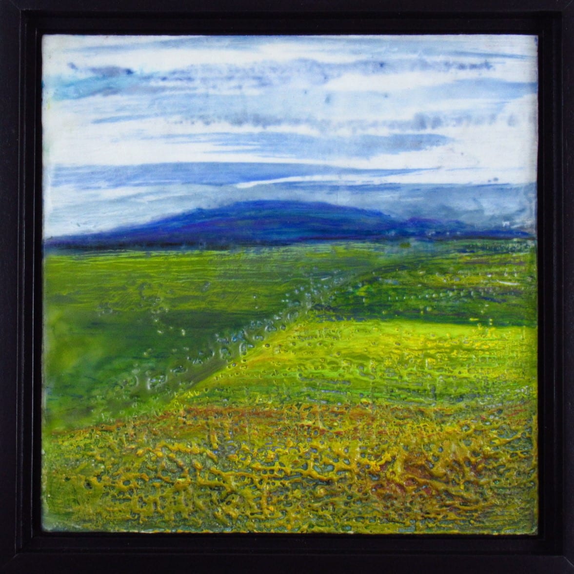 High Plains- Cross Country Series 2021 8" x8" encaustic painting-framed 