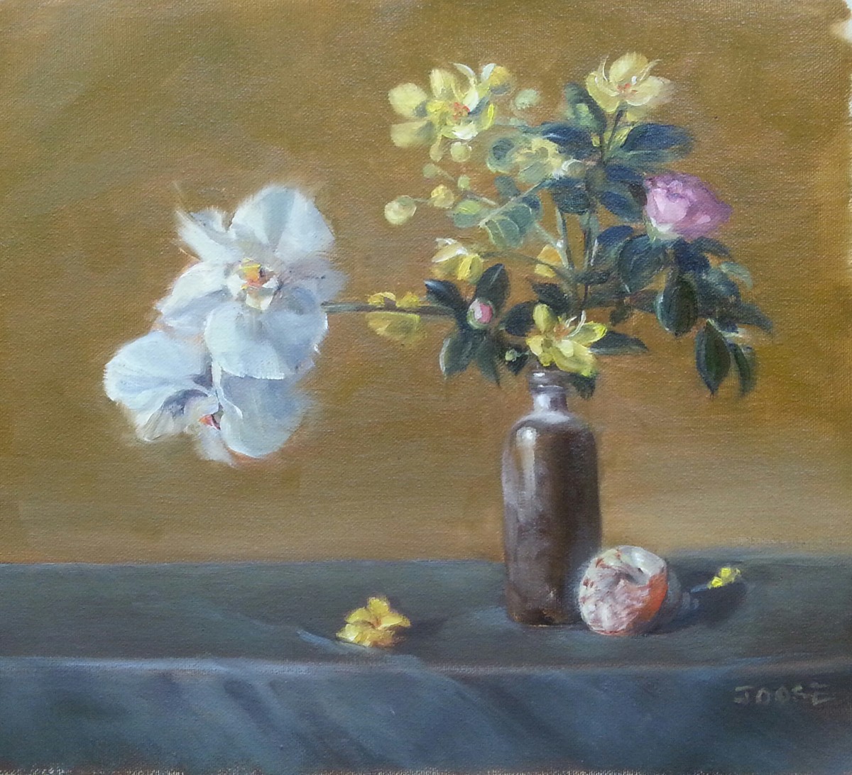 Yellow Bush with Orchid by Joose Hadley 