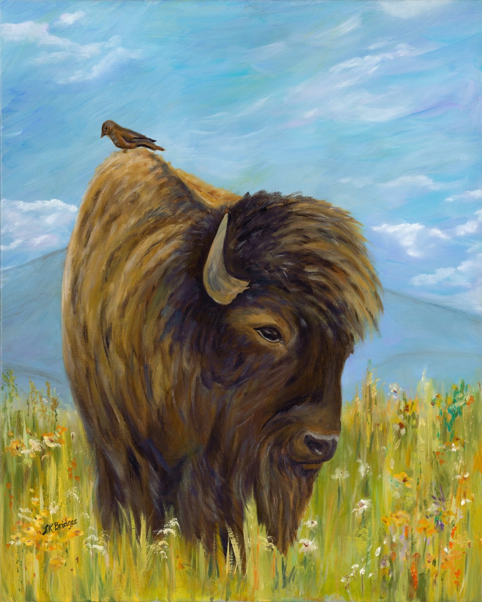 A Bison and a Birdie by Linda Bridges  Image: A Bison and a Birdie