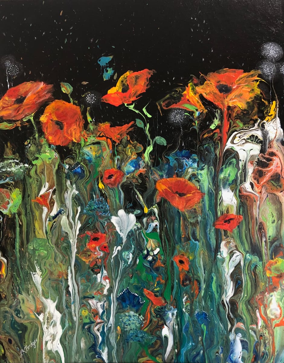 Wild Poppies in Moon-glow 2 by Linda Bridges  Image: Original art by Linda K. Bridges: Wild Poppies in Moon-glow 2