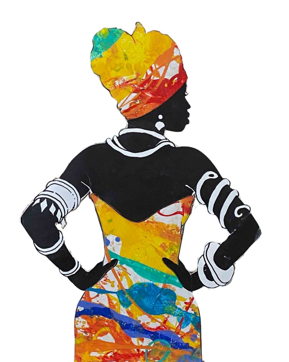 Paper Cut-Out Woman with painted dress and headdress by Walt Wali Neil 