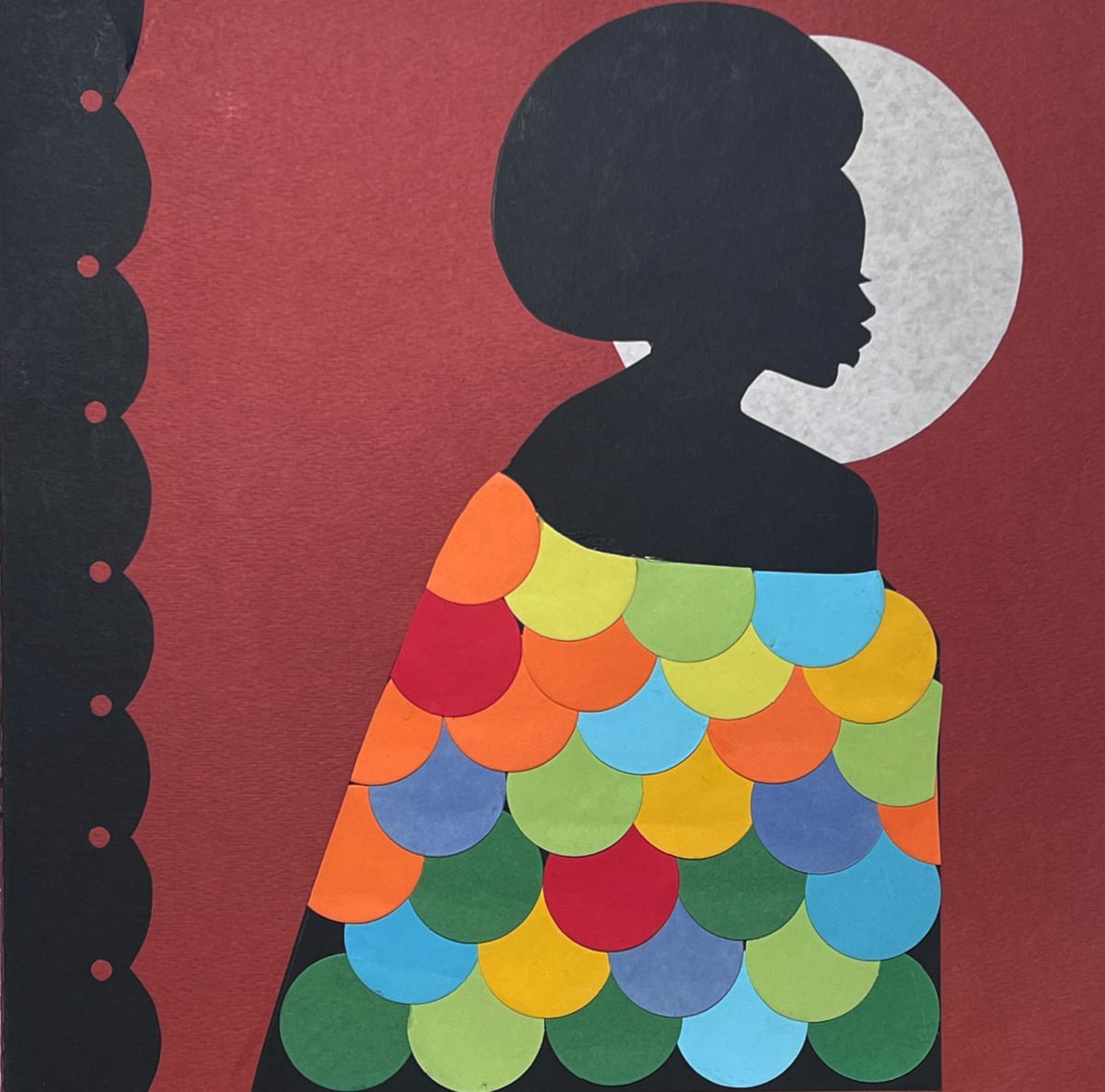 Triptych Paper Cut-Out, Woman with Multicolored Dress by Walt Wali Neil 