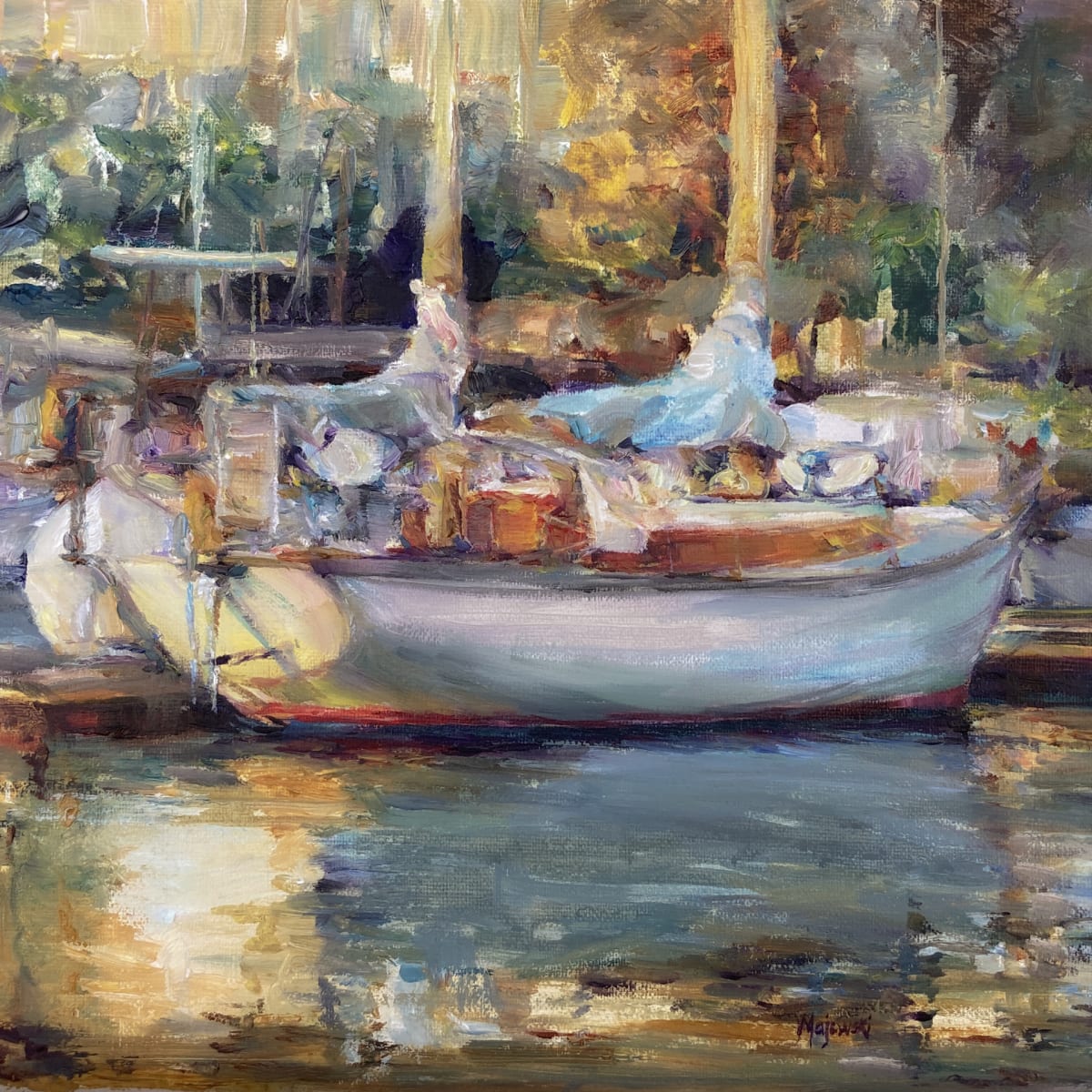 Golden Hour Waikiki Yacht Club by Carolyn Majewski  Image: Accepted: Laguna Plein Air (LPAPA) Squared 2021