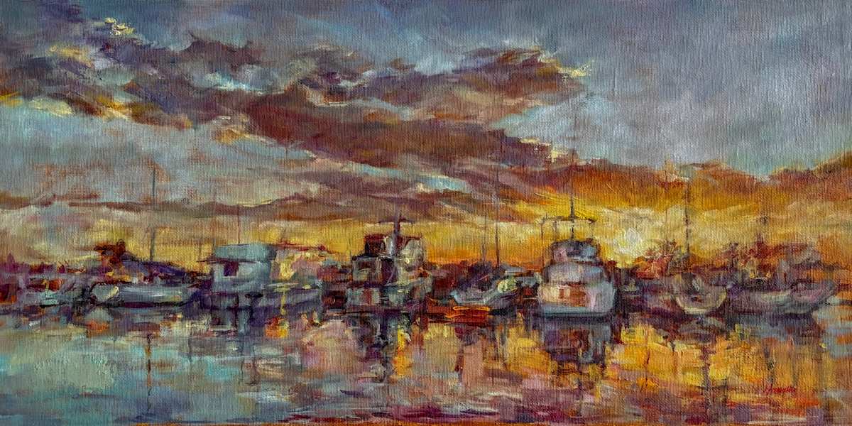 Sunset Harbor Glow by Carolyn Majewski 