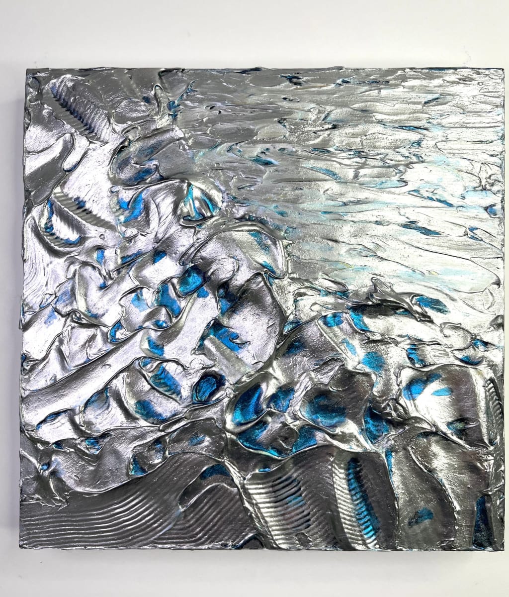 CAUGHT THE WAVE  Image: 12" x 12" x 1.5" Original 2D Interactive Sculptural Mixed Media painting on premier gallery profile cradled wood panel. Signed en verso. 