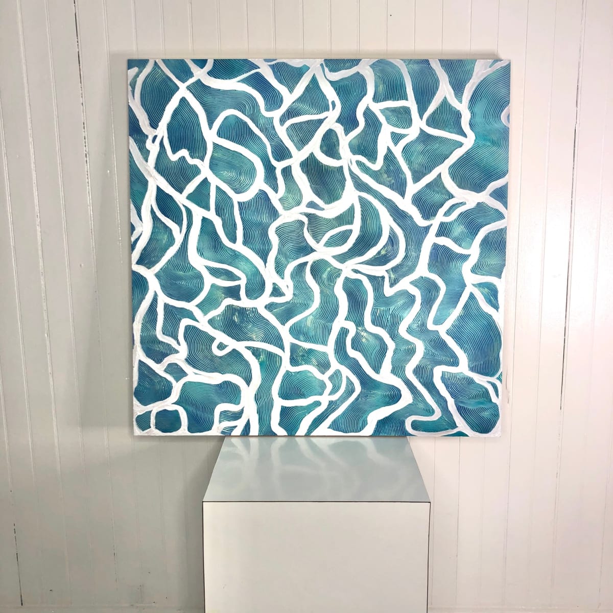 DIVE BOMB by Michele LeMaitre  Image: Size:  36" x 36" x 1.5 in
Medium: Original 2D Sculptural Lenticular Mixed Media on Wooden Birch Panel
Type: Newly Invented Mixed Media
Subject Matter: Water
Creation Date: September, 2021

The textural surface colors transition from bold to quiet, with the movement of your body and various lighting sources. 

Each purchase comes with a Certificate of Authenticity with Holographic numbered sticker.

 Ready to display.