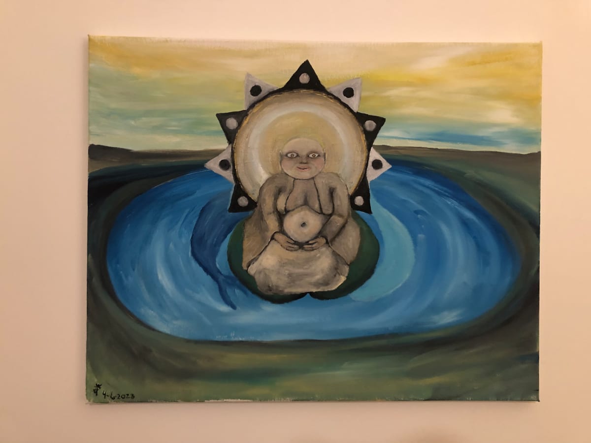 Buddha/Budai on  lily pad painted in oil by Joshua Perez  Image: Buddha/Budai painting