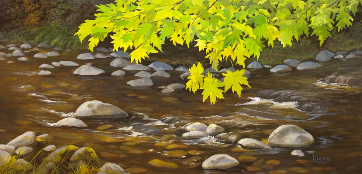 Maple leaves over Molalla River, Image 1.