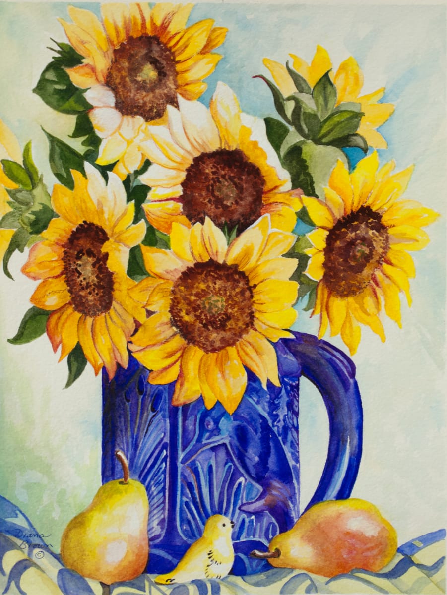 Sunflowers in Blue Vase 