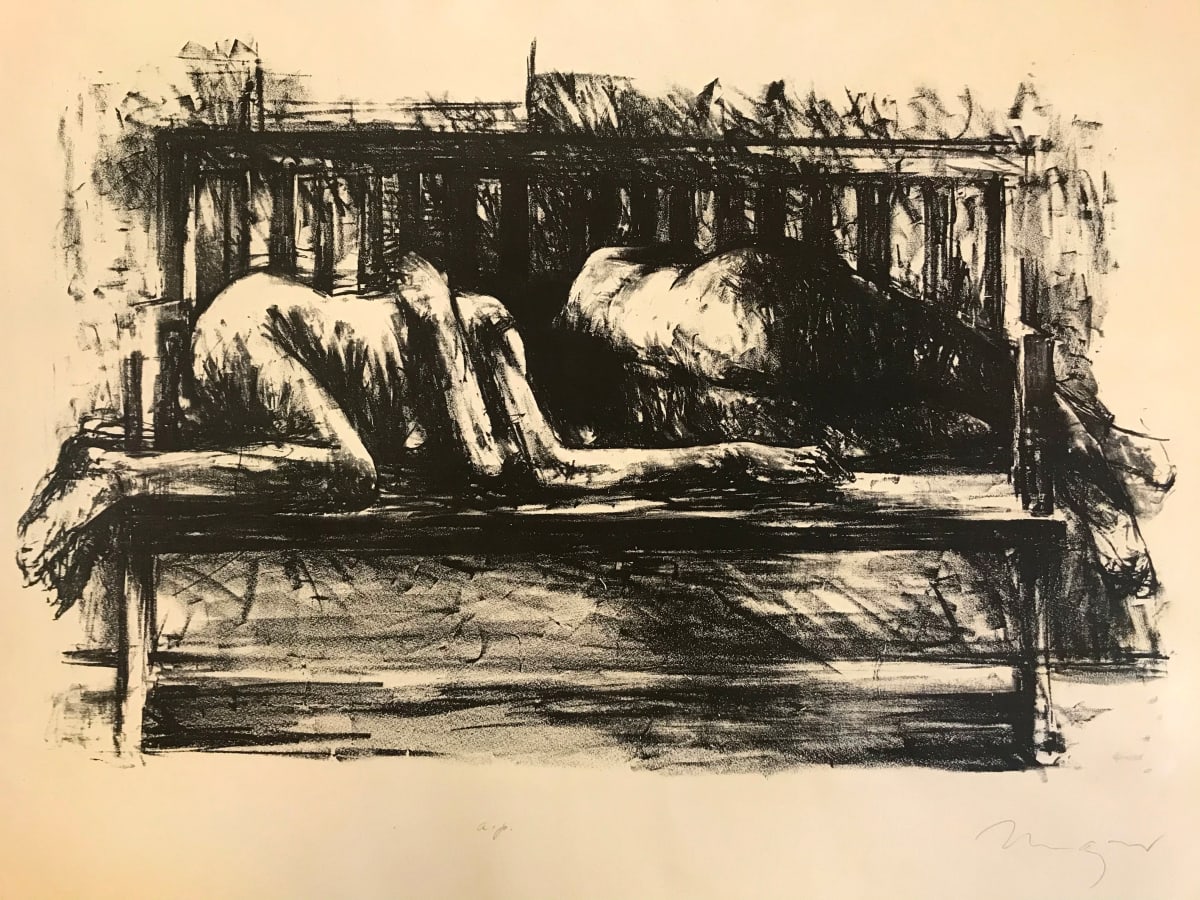 Bench from the portfolio of "Images from a Locked Ward" by Michael Mazur  Image: This hand pulled print is an artist proof from the portfolio of fourteen lithographs, "Images from a Locked Ward" 