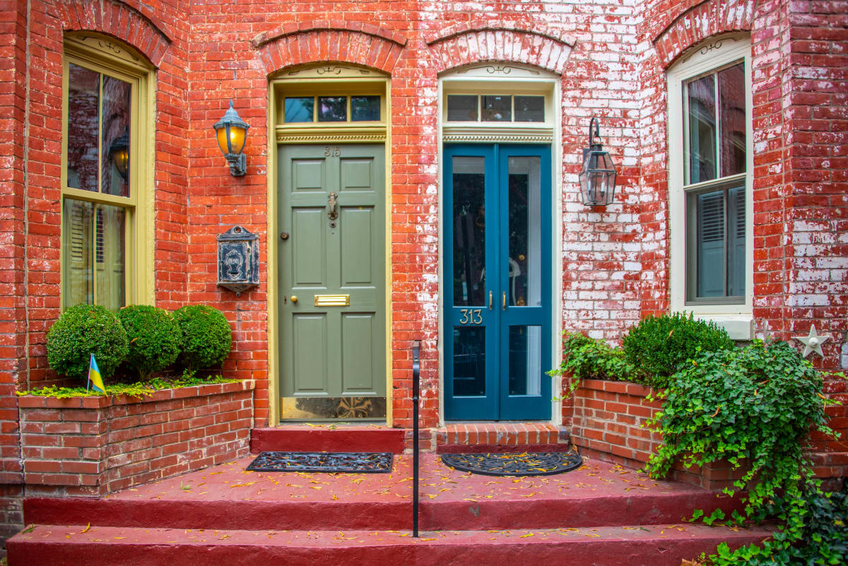 Colorful Twin Doors - Old Town Alexandria by Jenny Nordstrom 