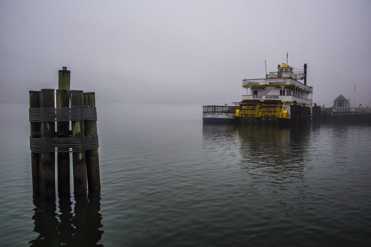Ferry  in the Fog - Old Town Alexandria Waterfront by Jenny Nordstrom 