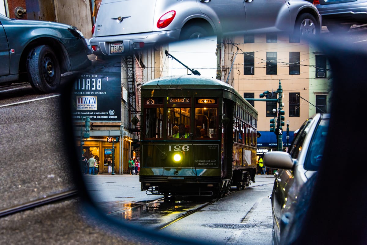 Trolley in the Rear View Mirror - New Orleans 