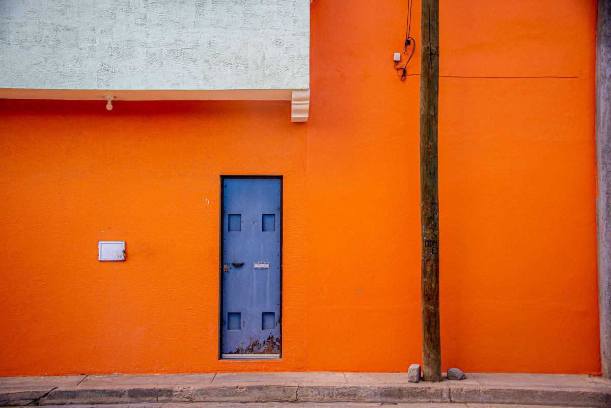 Minimalist Door in Orange & Purple - Oaxaca, Mexico 
