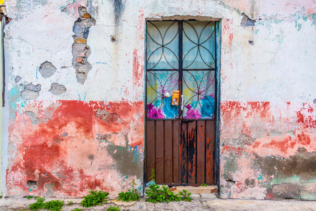 Door with Colorful Curtain - Puebla, Mexico by Jenny Nordstrom 