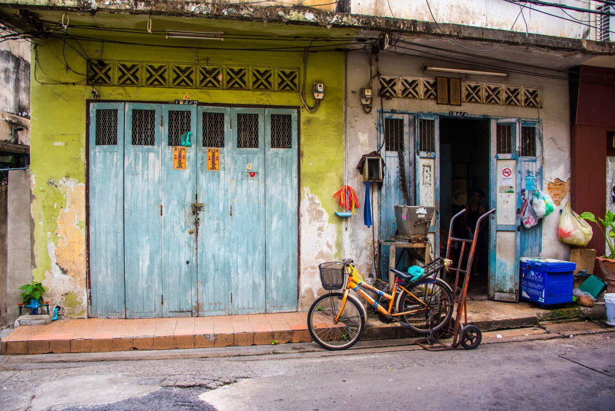 Restaurant Door with Bike - Bangkok, Thailand by Jenny Nordstrom 