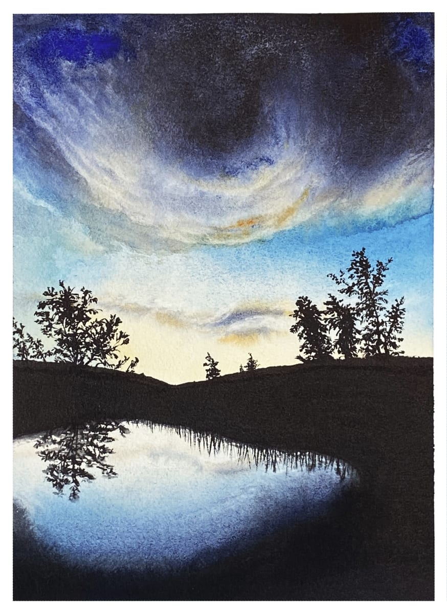 Dark Pond by Sam Albright  Image: Dark Pond - watercolor 9" x 11"